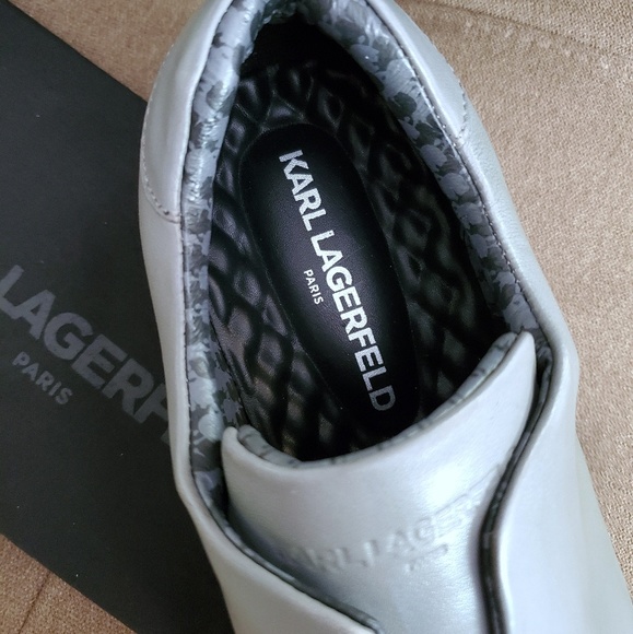 NEW 💯 Karl Lagerfeld Grey Leather Slip On Loafers - Picture 4 of 11